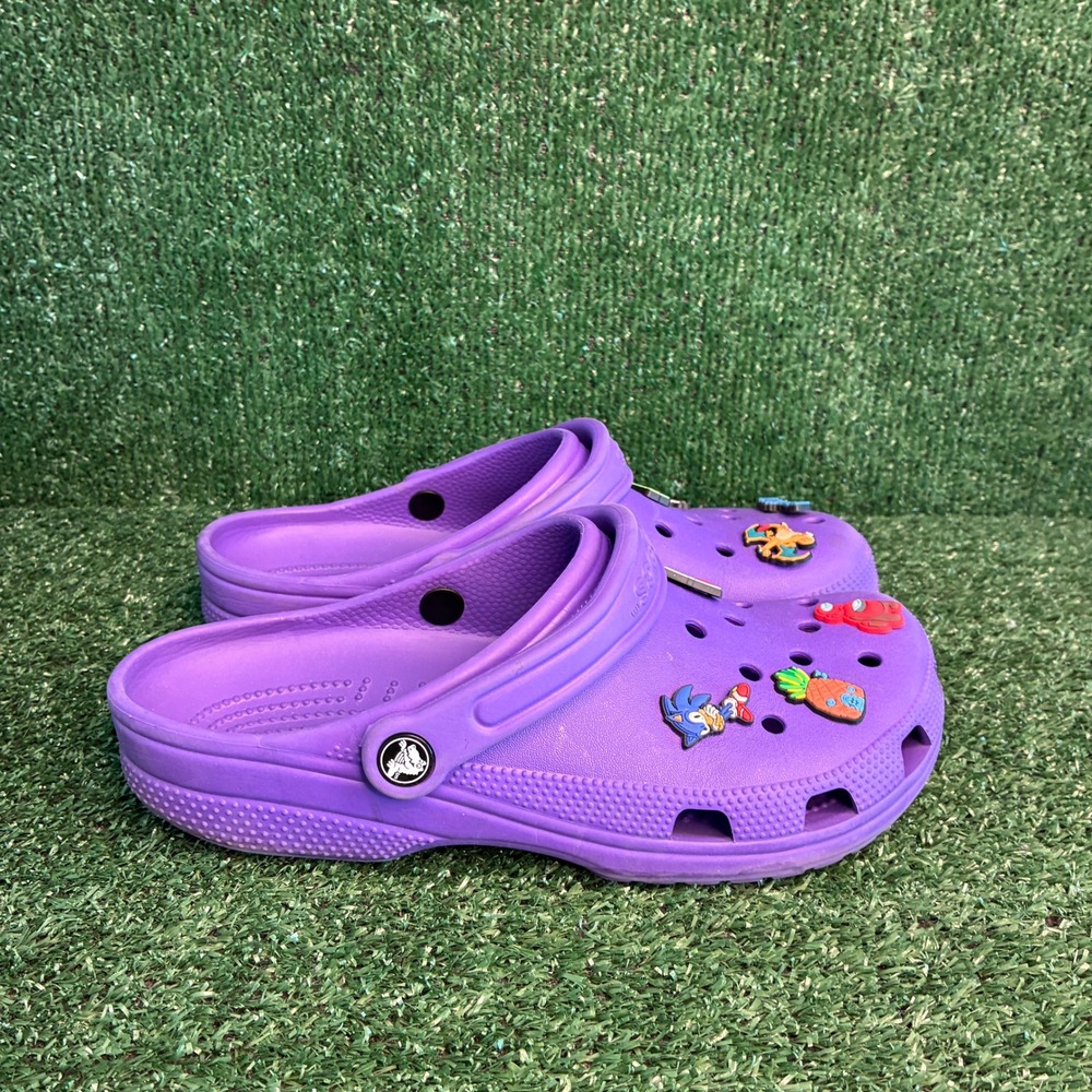 Crocs Classic Jibbitz Charms Casual Comfort Slip On Clog Purple Womens 10 Mens 8